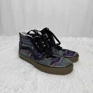 VANS / green red blue tartan plaid classic high top lace up sneakers / 6